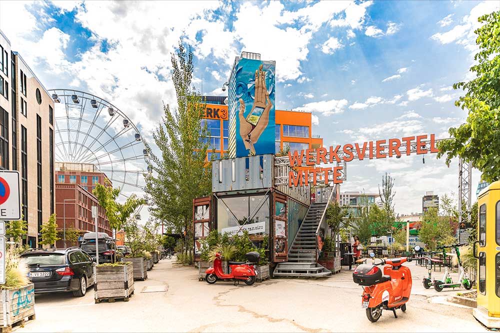 Businessreise-Tipp im Münchner Werksviertel mit modernen Gebäuden und urbanem Flair